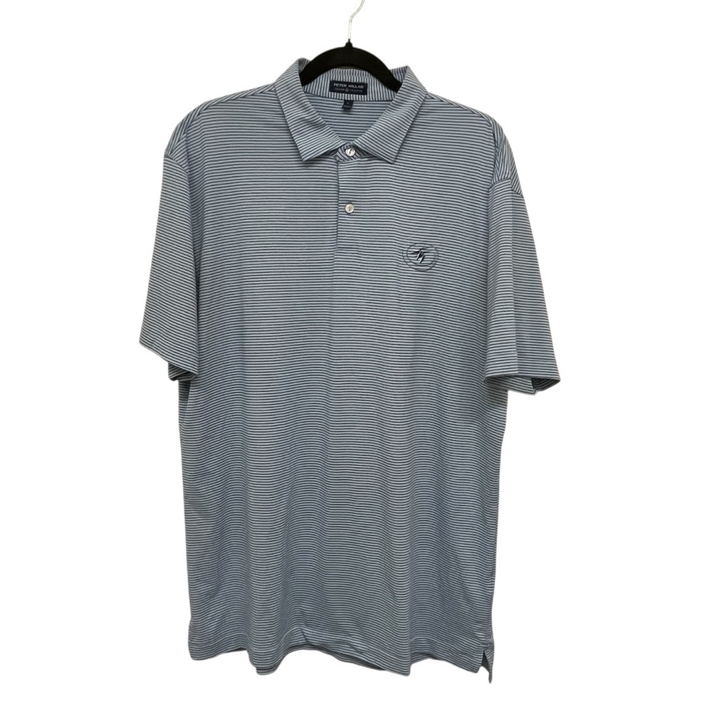 Peter Millar Blue Striped Golf Polo Bird Logo Shirt Men’s Large
